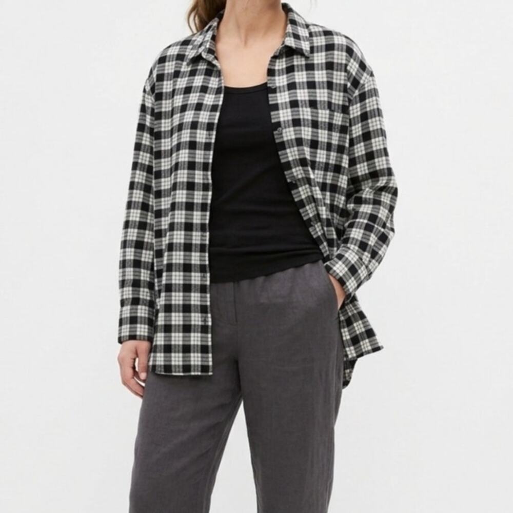 Banana Republic Black White Plaid Flannel Button Down Shirt Women’s XL Oversized
